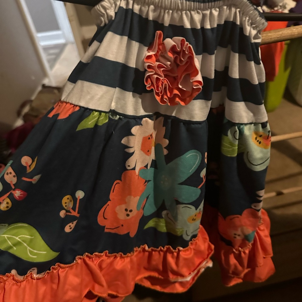 Colorful Floral and Striped Kids Dress